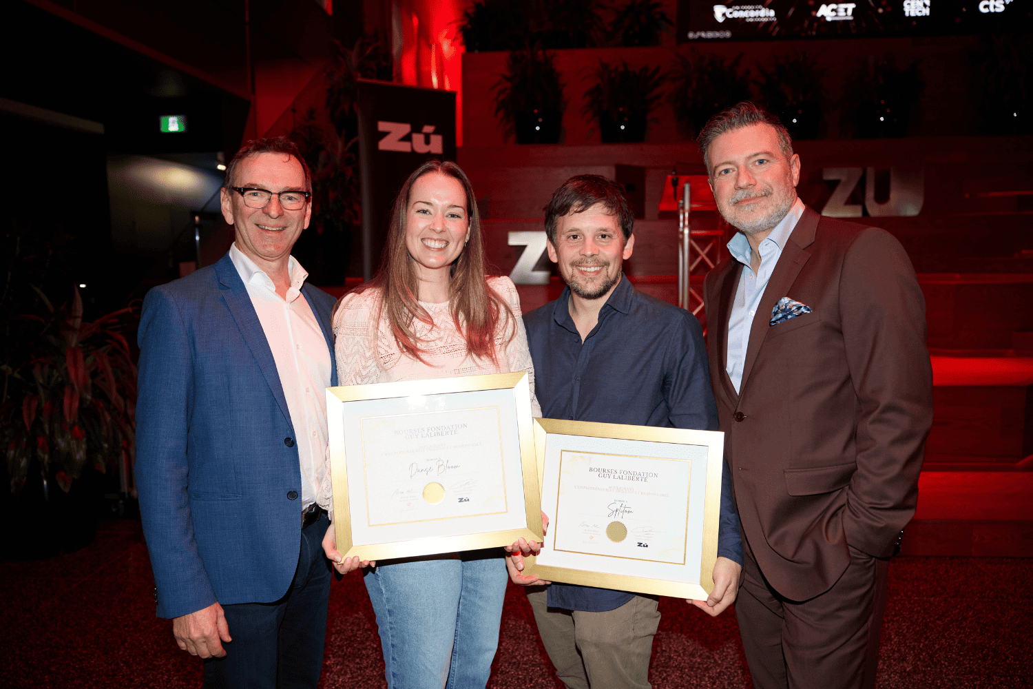 Dimitri Gourdin awards Guy Laliberté Grants to two startup entrepreneurs at Zú